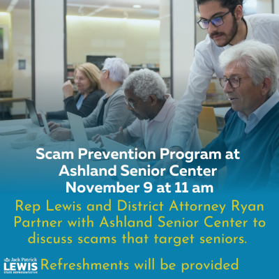 Scam Prevention Program at Ashland Senior Center, November 9 at 11am