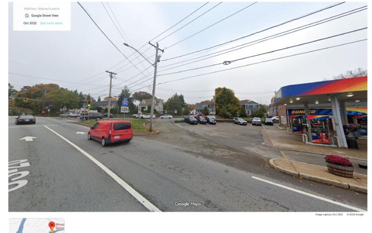 Area of 305 Weston Street, Waltham Image of a rotary with a Sunoco gas station pictured
